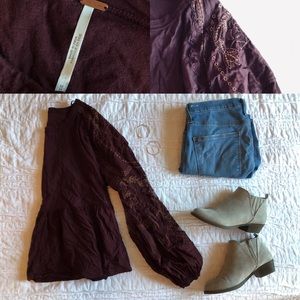 Free People Plum and Gold Peplum Top